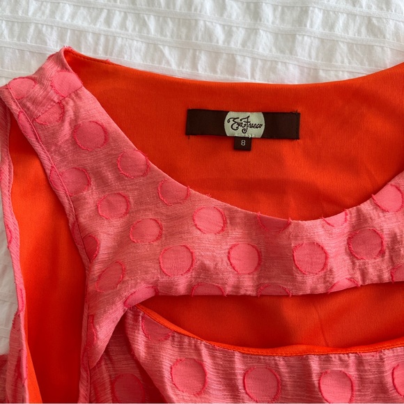 Eva Franco Pleated Coral Keyhole Polka Dot Sleeveless Fit & Flare Dress, 8 - Picture 9 of 11